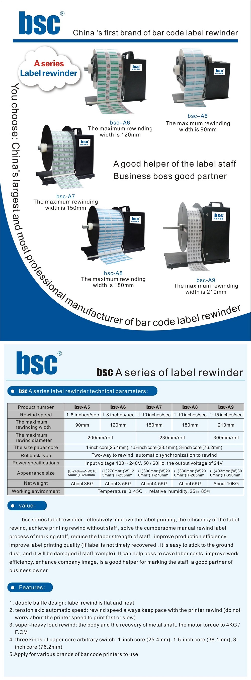 Các dòng máy cuốn tem nhãn tự động BSC-Ax (A5, A6, A7, A8, A9)